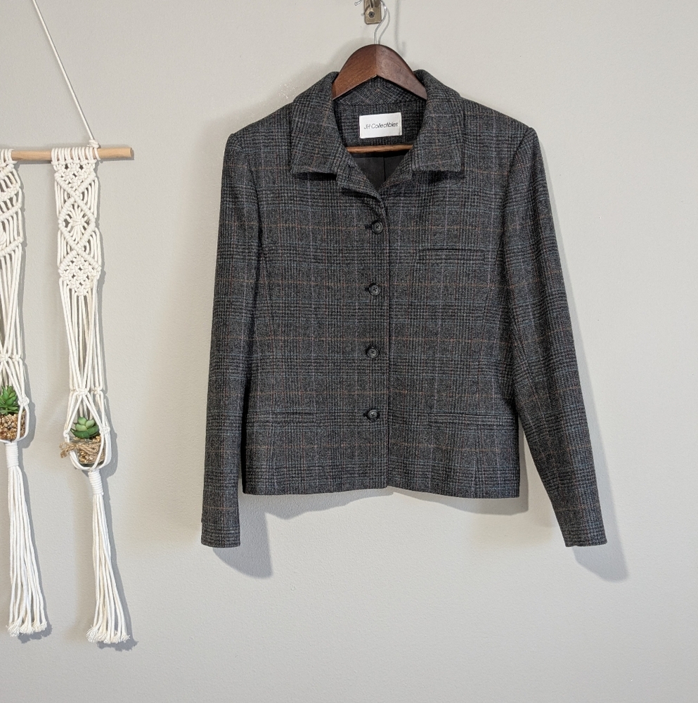 Vintage JH Collections Plaid Wool Union Label Blazer Jacket M/L